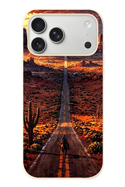 Le Balvo iPhone 17 Pro Max Uyumlu Kovboy Yolda Baskılı Silikon Kılıf