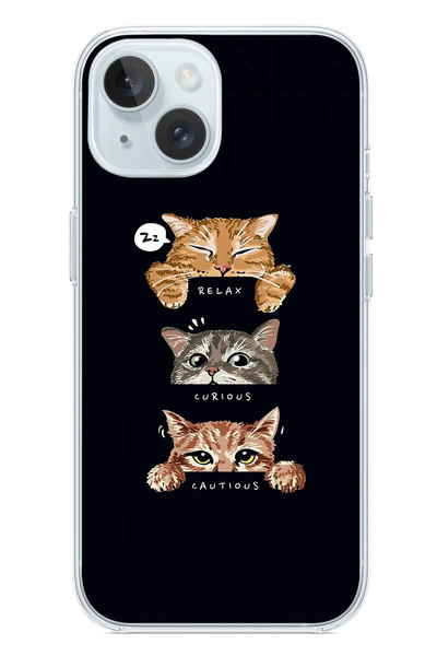 Le Balvo iPhone 15 Uyumlu Kedi Halleri Baskılı Silikon Kılıf