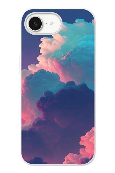 Le Balvo iPhone 16e Uyumlu Renkli Doğal Bulutlar Baskılı Silikon Kılıf