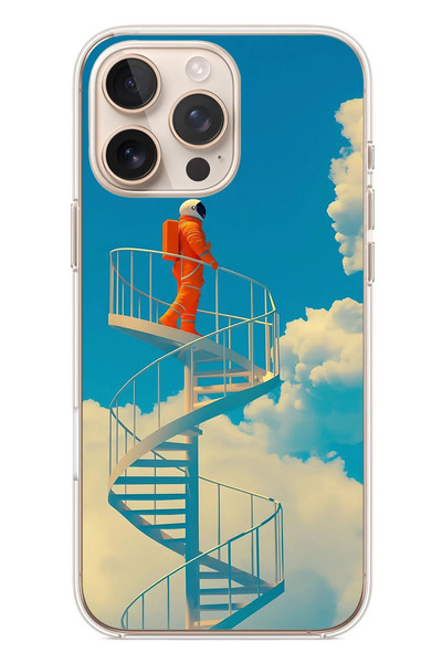 Le Balvo iPhone 16 Pro Max Uyumlu Astronot Gökyüzü Baskılı Silikon Kılıf
