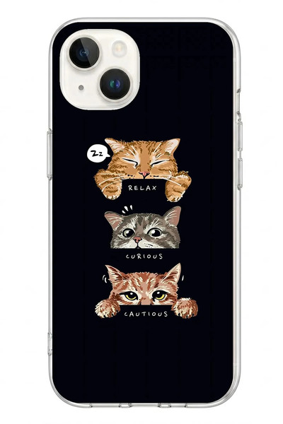 Le Balvo iPhone 13 - 14 Uyumlu Kedi Halleri Baskılı Silikon Kılıf