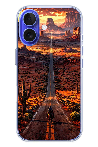 Le Balvo iPhone 16 Uyumlu Kovboy Yolda Baskılı Silikon Kılıf