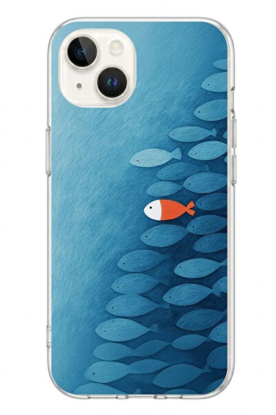 Le Balvo iPhone 13 - 14 Uyumlu Balıklar Yüzüyor Baskılı Silikon Kılıf