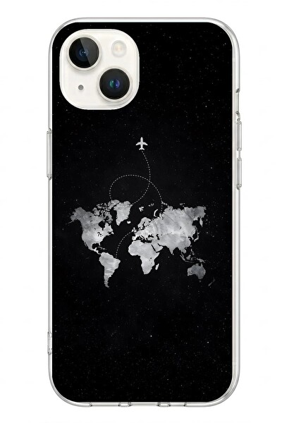 Le Balvo iPhone 13 - 14 Uyumlu Dünya Haritası Uçuş Baskılı Silikon Kılıf