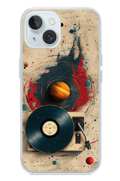 Le Balvo iPhone 15 Uyumlu Plak Gezegeni Baskılı Silikon Kılıf