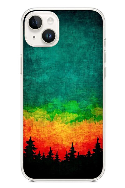 Le Balvo iPhone 14 Plus Uyumlu Orman Gecesi Renkli Baskılı Silikon Kılıf