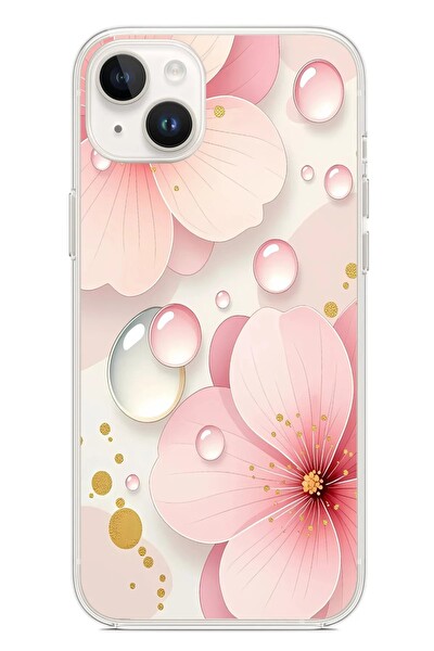 Le Balvo iPhone 14 Plus Uyumlu Damlalı Çiçekler Baskılı Silikon Kılıf