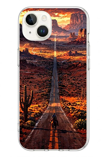 Le Balvo iPhone 13 - 14 Uyumlu Kovboy Yolda Baskılı Silikon Kılıf