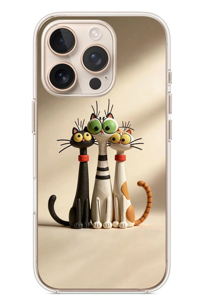 Le Balvo iPhone 16 Pro Uyumlu Neşeli Kedi Ailesi Baskılı Silikon Kılıf