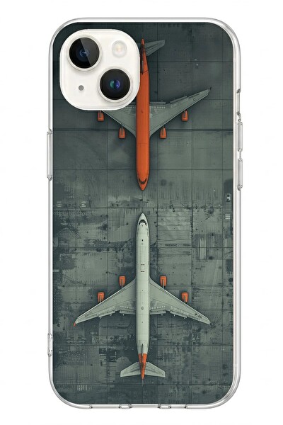 Le Balvo iPhone 13 - 14 Uyumlu İki Uçak Baskılı Silikon Kılıf