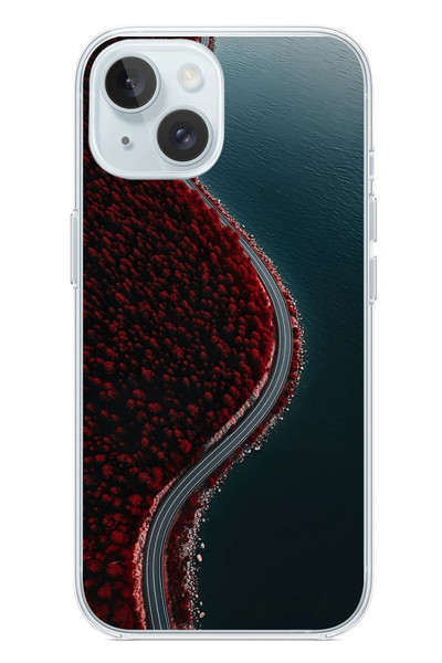 Le Balvo iPhone 15 Uyumlu Sonbahar Yolu Baskılı Silikon Kılıf