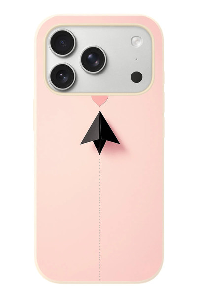 Le Balvo iPhone 17 Pro Uyumlu Kalp Siyah Uçak Baskılı Silikon Kılıf