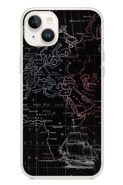 Le Balvo iPhone 14 Plus Uyumlu Denizci Dünya Haritası Baskılı Silikon Kılıf