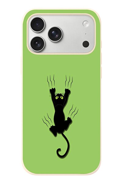 Le Balvo iPhone 17 Pro Max Uyumlu Tutunan Kedi Baskılı Silikon Kılıf
