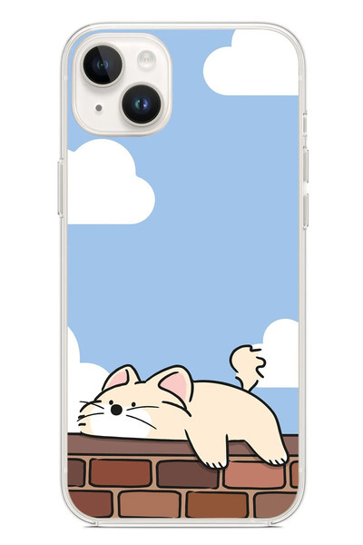 Le Balvo iPhone 14 Plus Uyumlu Duvar Üstünde Kedi Baskılı Silikon Kılıf