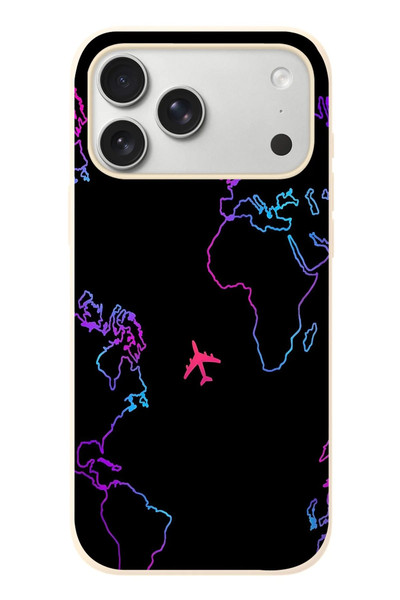 Le Balvo iPhone 17 Pro Max Uyumlu Dünya Uçuşu Baskılı Silikon Kılıf