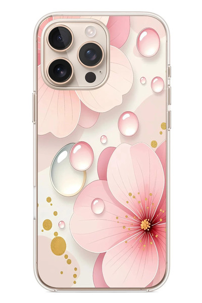 Le Balvo iPhone 16 Pro Max Uyumlu Damlalı Çiçekler Baskılı Silikon Kılıf