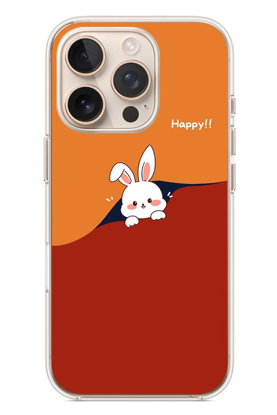 Le Balvo iPhone 16 Pro Uyumlu Mutlu Tavşan Baskılı Silikon Kılıf