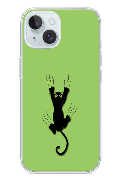 Le Balvo iPhone 15 Uyumlu Tutunan Kedi Baskılı Silikon Kılıf