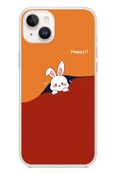 Le Balvo iPhone 14 Plus Uyumlu Mutlu Tavşan Baskılı Silikon Kılıf