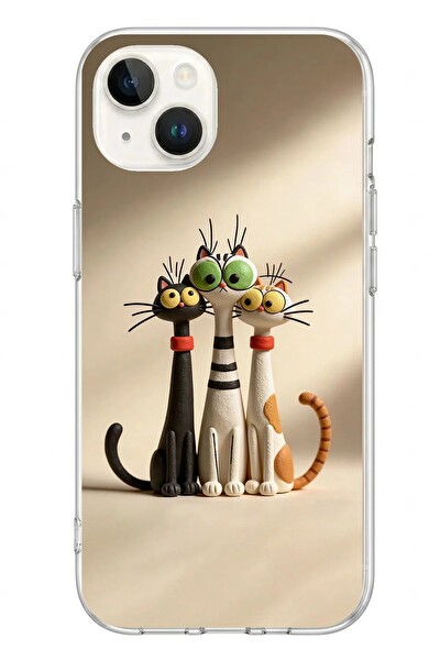 Le Balvo iPhone 13 - 14 Uyumlu Neşeli Kedi Ailesi Baskılı Silikon Kılıf