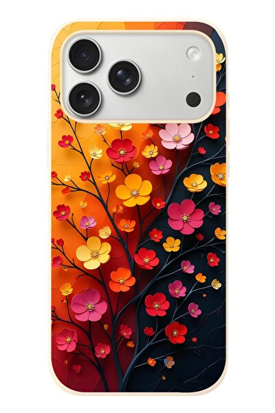Le Balvo iPhone 17 Pro Max Uyumlu Sonbahar Çiçekleri Baskılı Silikon Kılıf