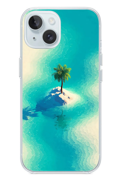 Le Balvo iPhone 15 Uyumlu Adada Palmiye Baskılı Silikon Kılıf