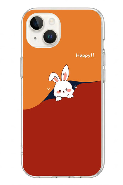 Le Balvo iPhone 13 - 14 Uyumlu Mutlu Tavşan Baskılı Silikon Kılıf