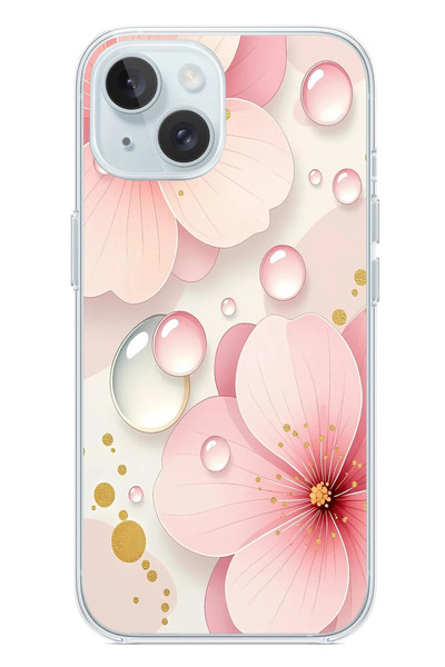Le Balvo iPhone 15 Uyumlu Damlalı Çiçekler Baskılı Silikon Kılıf