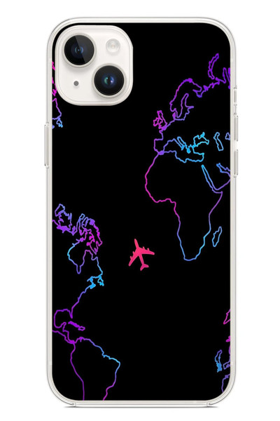 Le Balvo iPhone 14 Plus Uyumlu Dünya Uçuşu Baskılı Silikon Kılıf
