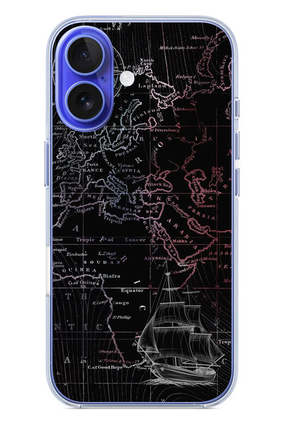 Le Balvo iPhone 16 Uyumlu Denizci Dünya Haritası Baskılı Silikon Kılıf