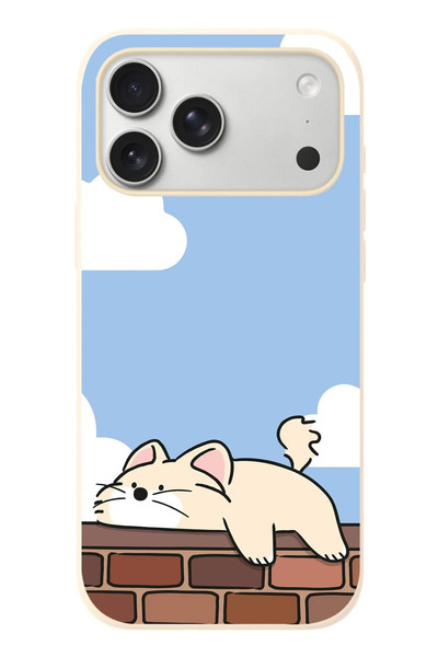 Le Balvo iPhone 17 Pro Max Uyumlu Duvar Üstünde Kedi Baskılı Silikon Kılıf
