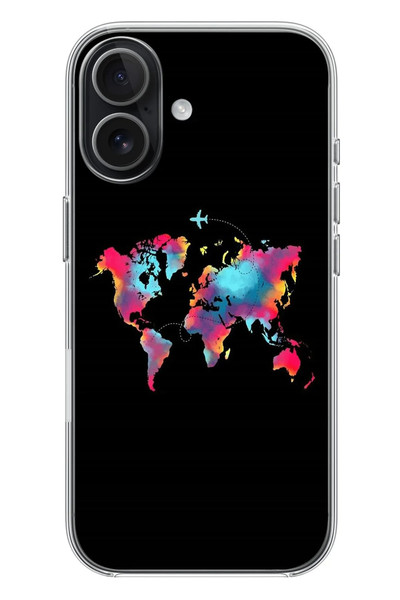 Le Balvo iPhone 17 Uyumlu Dünya Renkli Haritası Baskılı Silikon Kılıf
