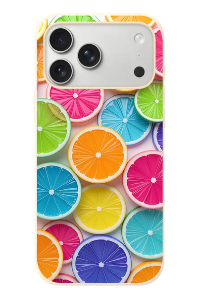 Le Balvo iPhone 17 Pro Max Uyumlu Renkli Lime Dilimler Baskılı Silikon Kılıf