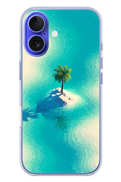 Le Balvo iPhone 16 Uyumlu Adada Palmiye Baskılı Silikon Kılıf