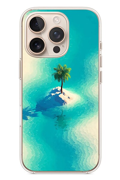Le Balvo iPhone 16 Pro Uyumlu Adada Palmiye Baskılı Silikon Kılıf