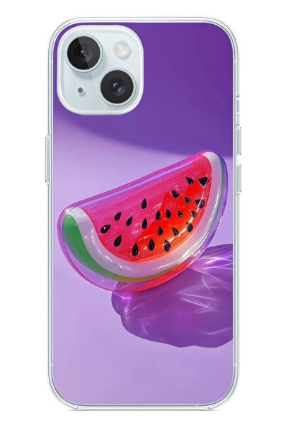 Le Balvo iPhone 15 Uyumlu Karpuz Jelibon Baskılı Silikon Kılıf