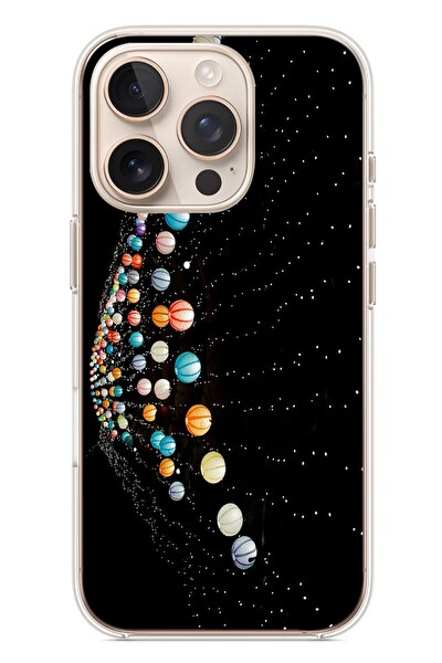 Le Balvo iPhone 16 Pro Uyumlu Gezegenlerin Dansı Baskılı Silikon Kılıf