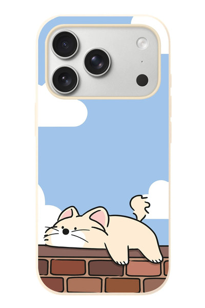 Le Balvo iPhone 17 Pro Uyumlu Duvar Üstünde Kedi Baskılı Silikon Kılıf