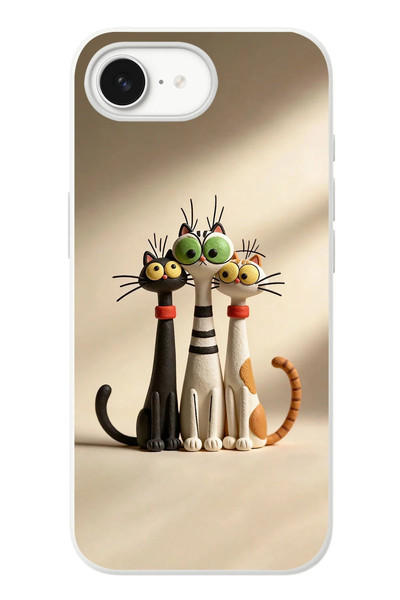 Le Balvo iPhone 16e Uyumlu Neşeli Kedi Ailesi Baskılı Silikon Kılıf