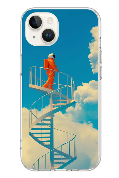 Le Balvo iPhone 13 - 14 Uyumlu Astronot Gökyüzü Baskılı Silikon Kılıf