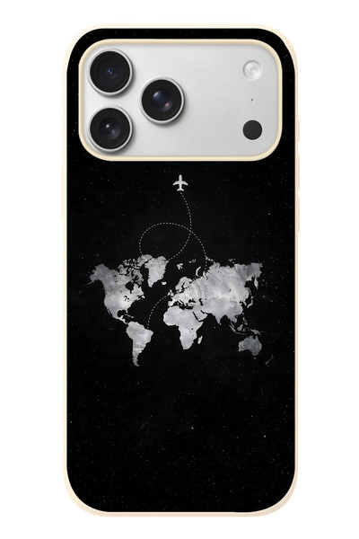 Le Balvo iPhone 17 Pro Max Uyumlu Dünya Haritası Uçuş Baskılı Silikon Kılıf