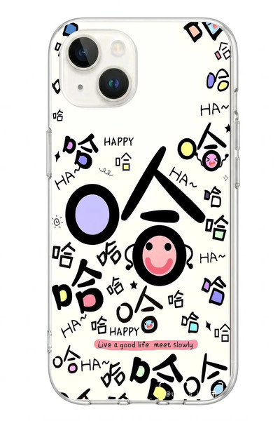 Le Balvo iPhone 13 - 14 Uyumlu Mutlu Happy Baskılı Silikon Kılıf