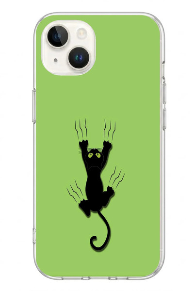 Le Balvo iPhone 13 - 14 Uyumlu Tutunan Kedi Baskılı Silikon Kılıf