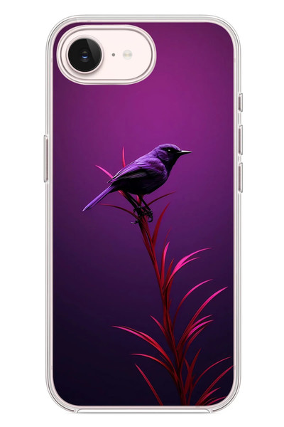 Le Balvo iPhone 17e Uyumlu Mor Kuş Dalda Baskılı Silikon Kılıf