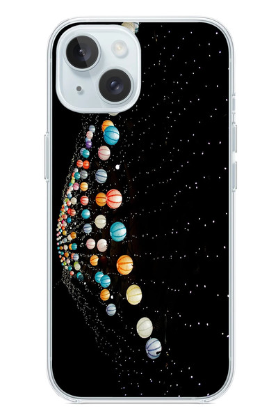 Le Balvo iPhone 15 Uyumlu Gezegenlerin Dansı Baskılı Silikon Kılıf