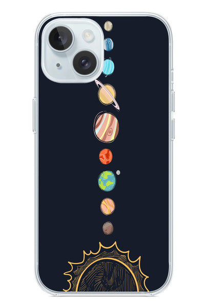 Le Balvo iPhone 15 Uyumlu Gezegenler Baskılı Silikon Kılıf