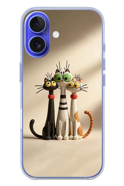Le Balvo iPhone 16 Uyumlu Neşeli Kedi Ailesi Baskılı Silikon Kılıf