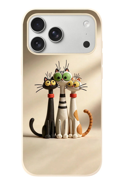 Le Balvo iPhone 17 Pro Max Uyumlu Neşeli Kedi Ailesi Baskılı Silikon Kılıf