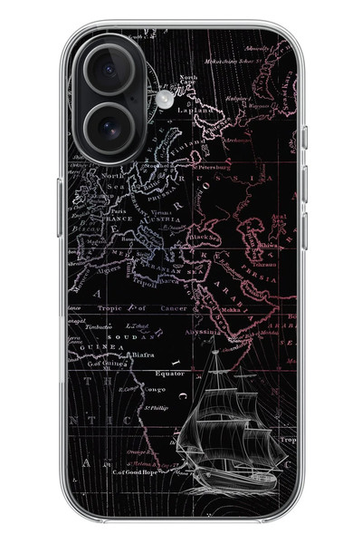 Le Balvo iPhone 17 Uyumlu Denizci Dünya Haritası Baskılı Silikon Kılıf